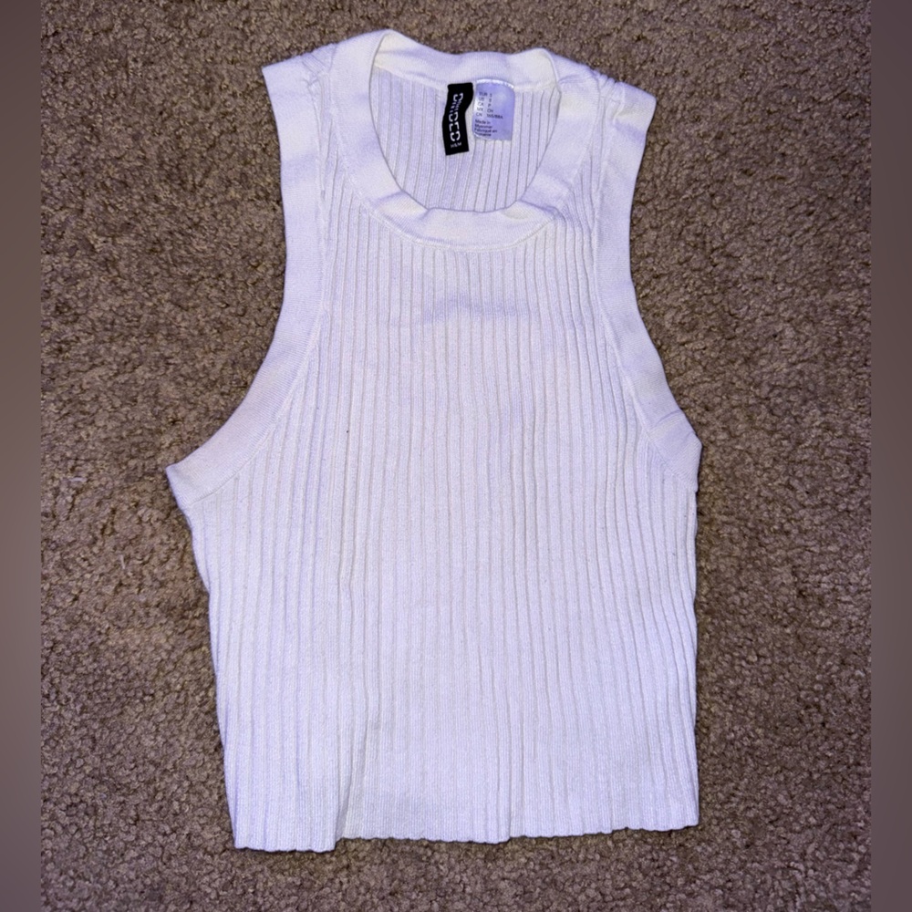 Divided White Ribbed Tank Top